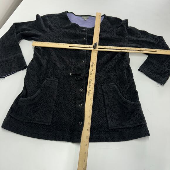 J.Jill Cardigan Womens Medium Black Snap Tie Waist Knit Jacket Cotton - Picture 6 of 8